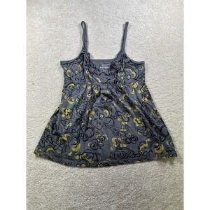 Arizona Jean‎ Co Womens Size L Gray Floral Babydoll Tank Y2K Bloomcore Vneck